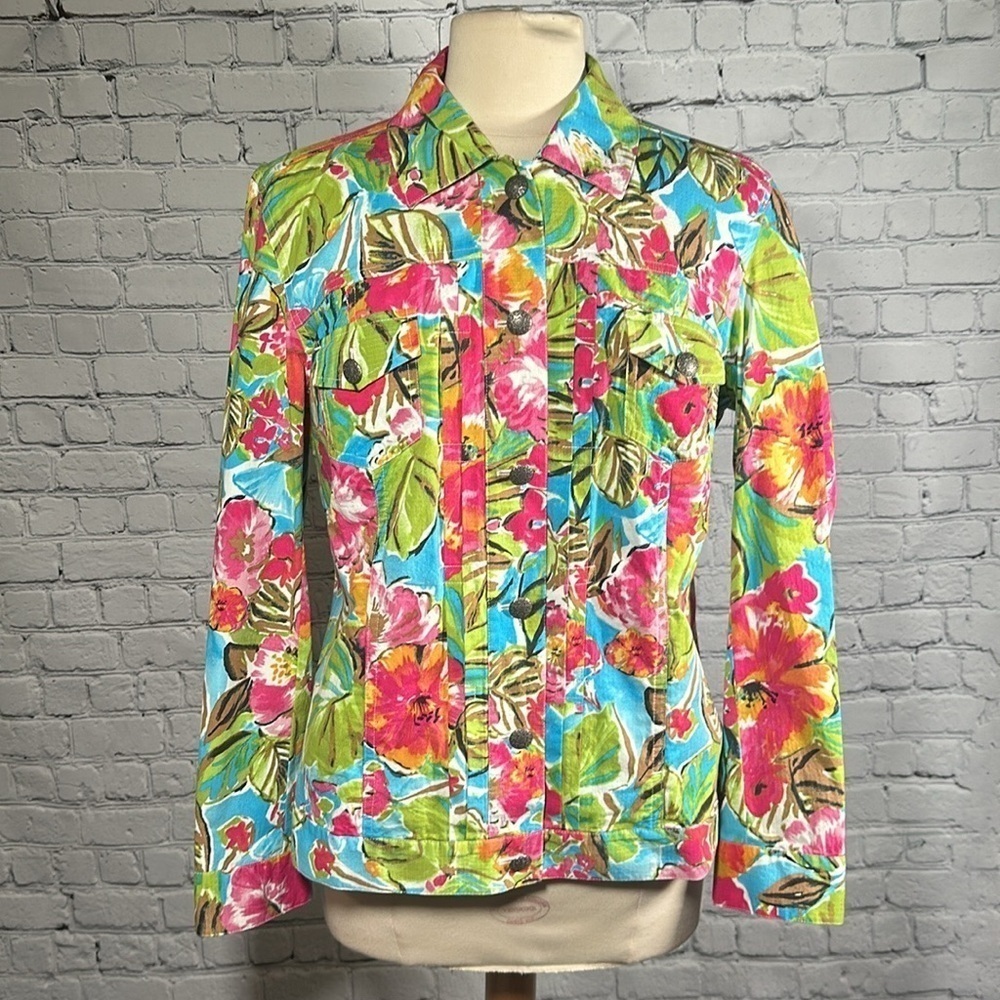 Chico's Colorful Tropical Hawaiian Lightweight Jacket Women's Sz 1 Medium